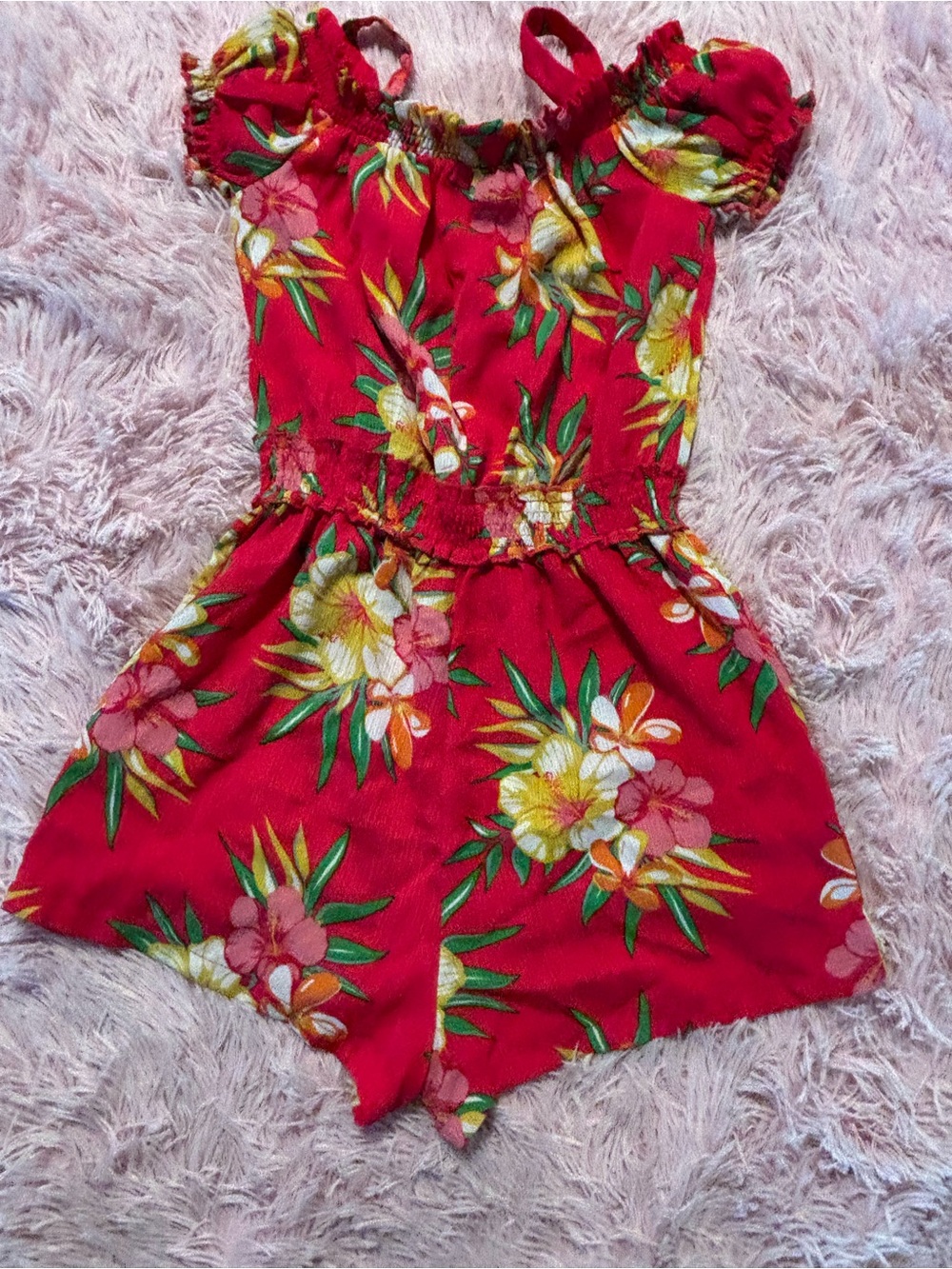 BCBGirls Red Floral Print Top with Yellow & Green Accents #8